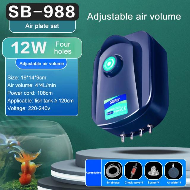 Bomba de Ar para Aquário Silenciosa e Ajustável - Oxigenador de Alta Potência 220V 12W para Tanques de Peixes