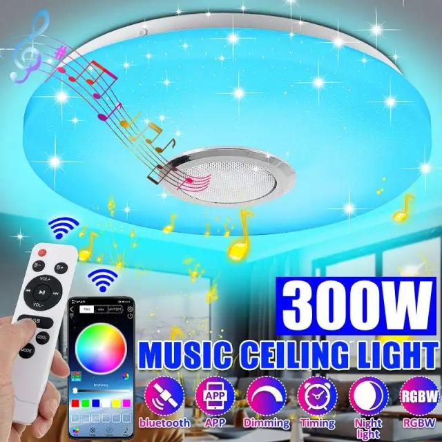 Lâmpada de Teto RGB 300W com Controle Remoto e App: Iluminação Bluetooth com Alto-falante para sua Casa AC180-265V