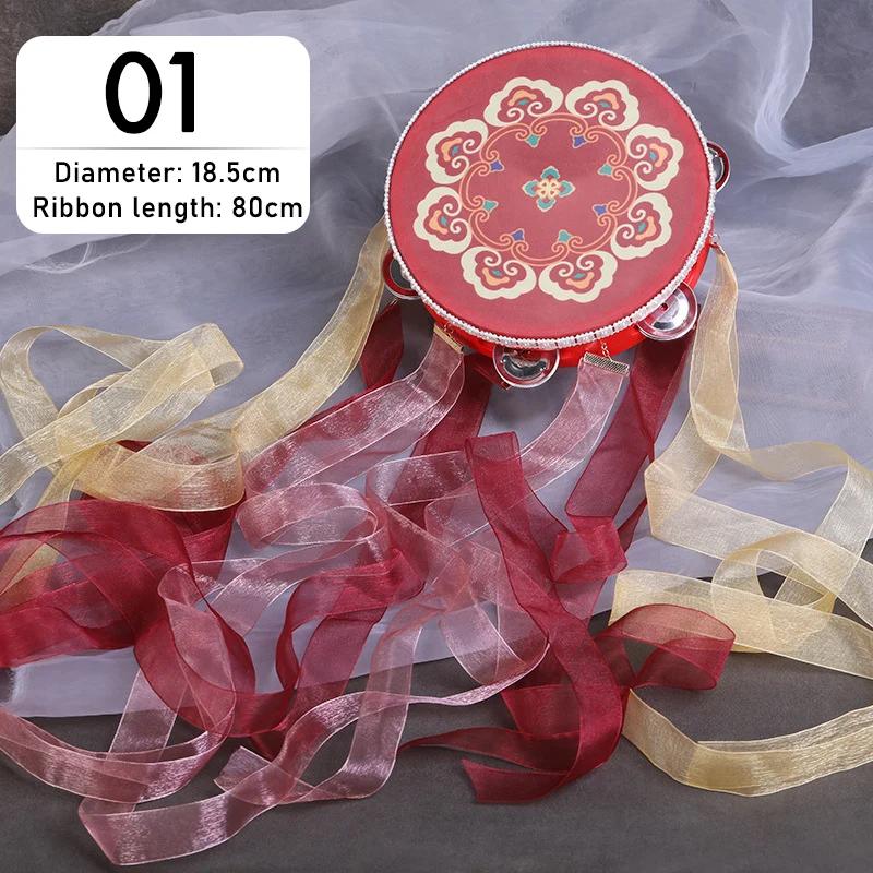 1pc estilo dunhuang fita pandeiro instrumento musical de percussão pandeiro com streamer hanfu cosplay fotografia dança prop - Image 1