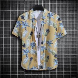 Camisa de praia de manga curta masculina, polo fino com gola alta, blusa casual justa, roupas da moda havaiana, verão - Image 3