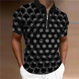Verão gola masculina camisa polo golfe ilusão óptica impressão 3d rua manga curta zíper imprimir roupas designer respirável - Image 4