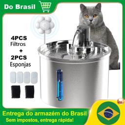 Newpet Fonte de aço inoxidável para gatos com marca d'água Dispensador automático de água para gatos Filtro de sensor Bomba de água ultra silenciosa para gatos - Image 1