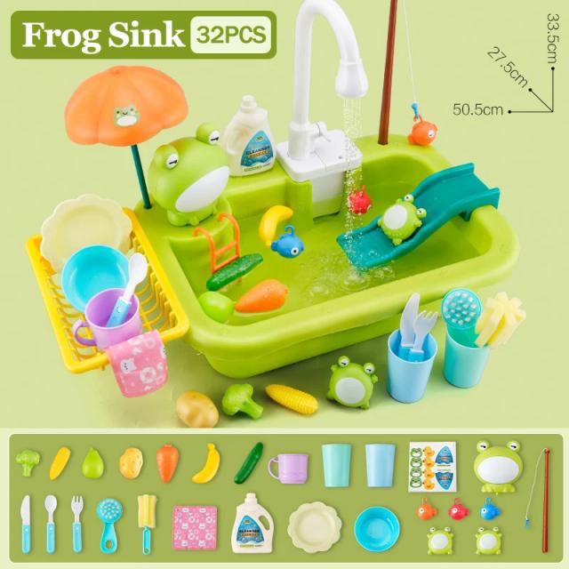 Brinquedo de Pia de Cozinha Infantil com Água Corrente e Acessórios - Kit Completo