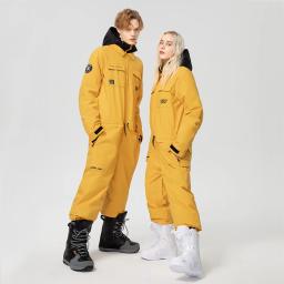 Macacão de esqui de uma peça grosso das mulheres dos homens esportes ao ar livre jaqueta de snowboard quente terno de salto à prova dwaterproof água roupas de inverno macacão com capuz - Image 2