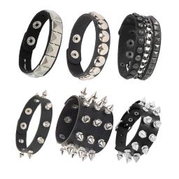 Pulseira de couro punk para homens e mulheres, bracelete rebite, pulseira de couro preto ajustável com joias cravejadas de metal, anos 90 - Image 1