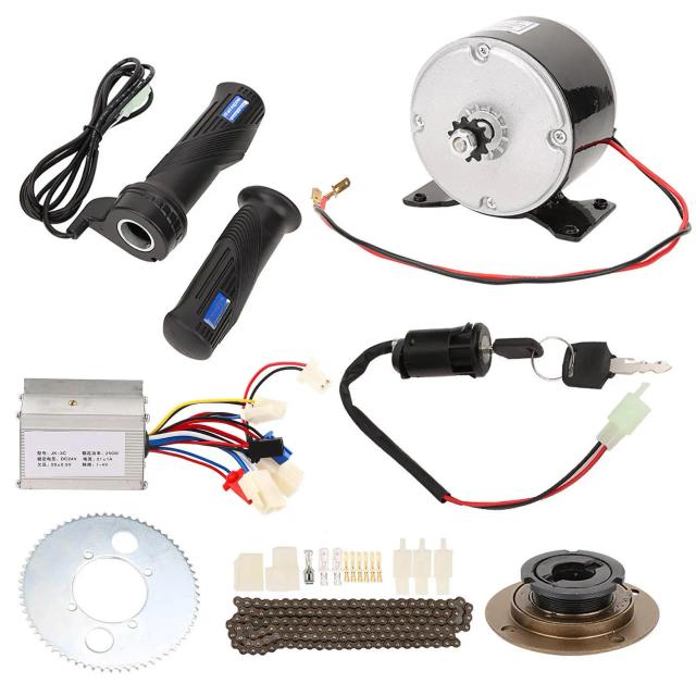Kit Completo para Conversão de Bicicleta Elétrica com Motor Escovado 250W, Controlador, Pedaleiro 65T, Roda Livre e Acelerador 24V