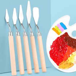 Raspador de tinta a óleo prático, espátulas práticas, agitação, cabelo curto, mistura de madeira, cortadores de pintura acrílica, estudantes, 6 pcs - Image 1