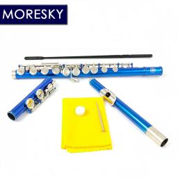 MORESKY-flauta banhada a níquel com chave E, C chaves, instrumento Cupronickel, 16 furos próximos, azul, MFL605 - Image 3