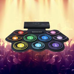 Roll Up kit de bateria com baquetas sustentar pedal, alto-falante embutido, conjunto de bateria eletrônica para crianças, 9 almofadas - Image 2