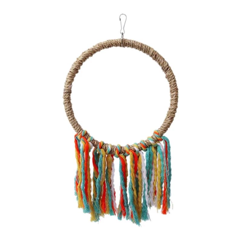 Brinquedo mastigar para pássaros, anel sisal, suporte balanço, papagaio, brinquedo treinamento para periquitos, - Image 1