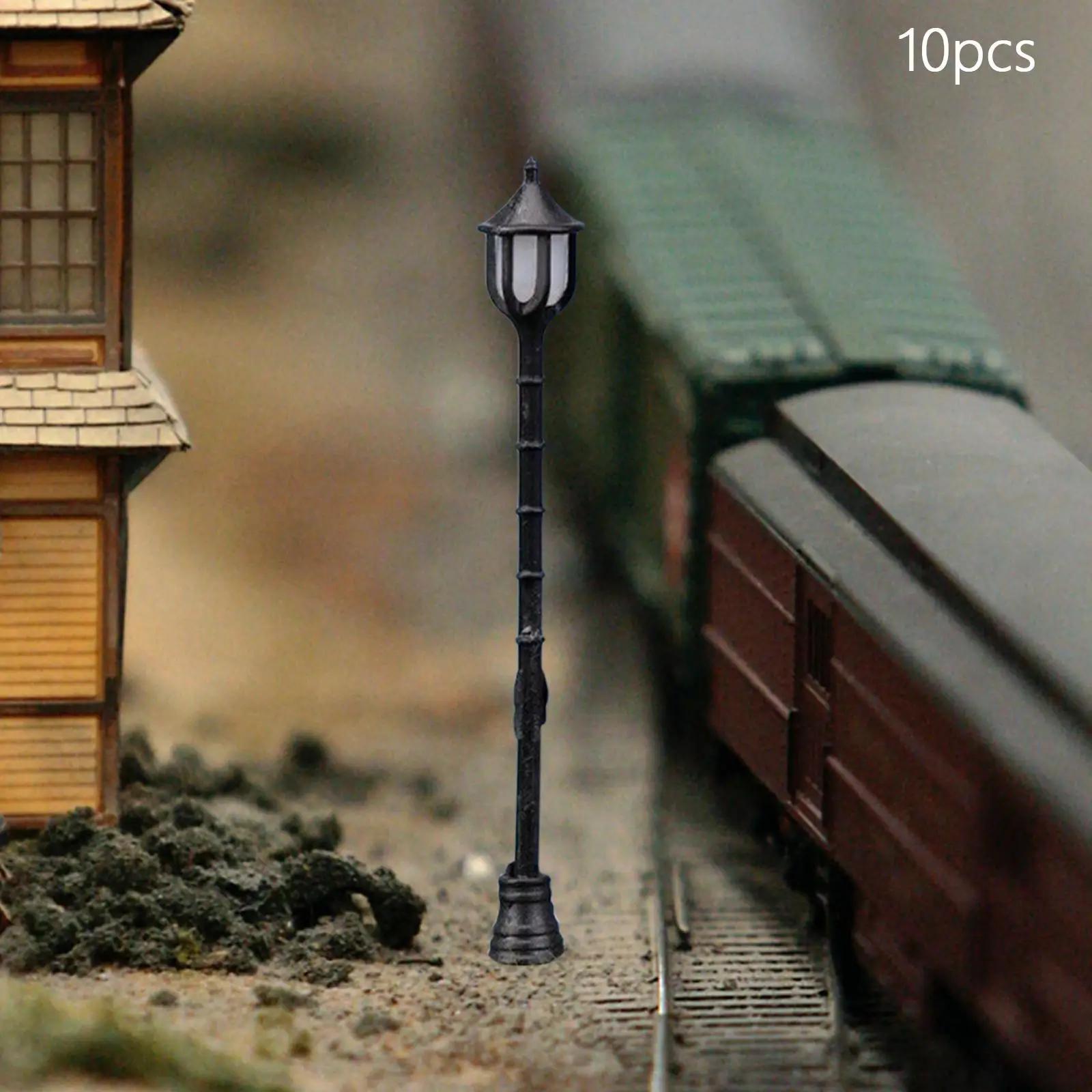10 peças poste lâmpadas HO escala miniatura paisagem caminho jardim decoração modelo ferroviário lâmpadas rua luzes caminho - Image 1