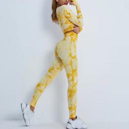 Tie Dye Seamless Gym Leggings para mulheres, camiseta de manga longa, roupas de ginástica esportiva, calças running, tops elásticos de ioga, calças de treino - Image 5