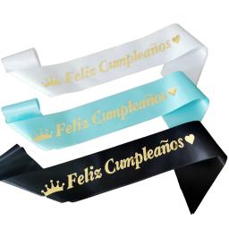 Faixa de cetim com espanhol feliz cumpleanos para crianças e adultos, alça de ombro, decoração de feliz aniversário, 1pc - Image 1