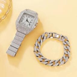 Mulheres Diamond Gold Watch Set, senhoras relógios de pulso, pulseira de strass, marca de luxo, 2pcs - Image 5