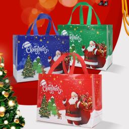 Natal tecido não tecido sacolas doces presente embalagem papai noel/homem de neve impresso crianças favores presente de ano novo sacos de compras - Image 1