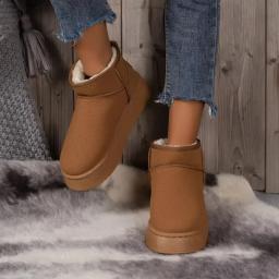 Botas de neve de plataforma de pelúcia grossa mulheres inverno manter quente pele sapatos de algodão mulher camurça falsa deslizamento no tornozelo botas sapatos acolchoados - Image 5