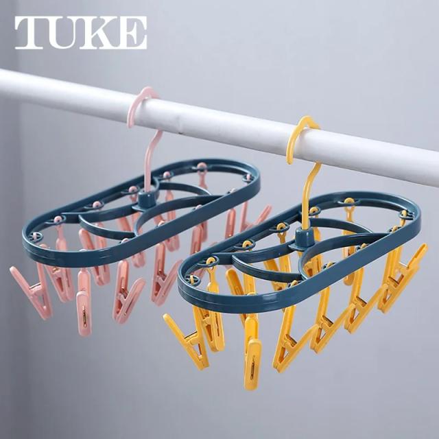 Cabide Dobrável com 32 Clipes para Secagem de Roupas - Ideal para Crianças e Adultos, à Prova de Vento, Perfeito para Meias e Roupa Íntima