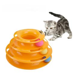 Mesa giratória de três camadas para animais de estimação, brinquedos interativos para gatos, trilha intelectual, placa engraçada com 3 bolas e 3 níveis - Image 1