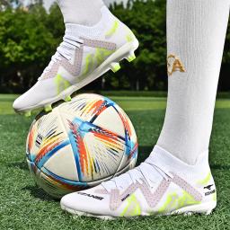 Botas de futebol FG TF masculinas, sapatos de espiga longa, chuteiras de tornozelo alto, tênis de respiração infantil, grama, novo - Image 4