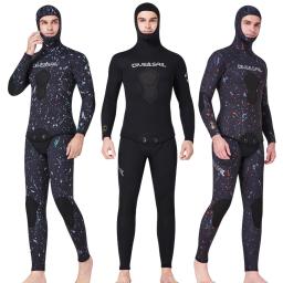 Fato de mergulho de neoprene com capuz masculino, caça submarina, 1.5mm, 3mm, 5mm, 7mm, mergulho, inverno, térmico, conjunto de 2 peças - Image 1