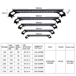 Full Spectrum LED iluminação do aquário, suportes extensíveis, Fish Tank Light, controlador externo, 20-45cm, 110V-240V - Image 5