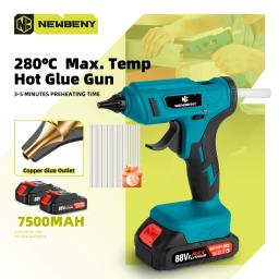 NEWBENY-Pistola de Cola Hot Melt sem fio, 280 °C, portátil, recarregável, 10 unid, 11mm Bastões de cola, DIY Repair Tool for Makita 18V Battery - Image 1
