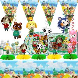 Animal cruzamento festa de aniversário decoração descartável talheres prato guardanapos balão dia das crianças fontes de festa chá de bebê - Image 1