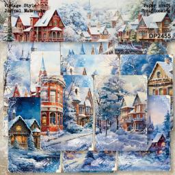 KLJUYP-Scrapbooking Papel Modelado, Pacote de Cartas Extravagantes, Papel Artesanal Leve, Casa de Inverno, Tamanho A5, 8 Folhas - Image 1