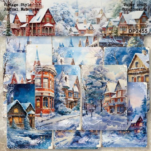 Papel Artesanal Leve KLJUYP para Scrapbooking, Pacote de 8 Folhas de Cartas Extravagantes no Tamanho A5 - Tema Casa de Inverno