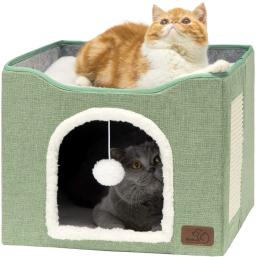 Camas de cama para gatos de interior, caverna grande gato, Pet Cat House com bola fofa pendurada e Scratch Pad, Kennel Pet Nest - Image 2
