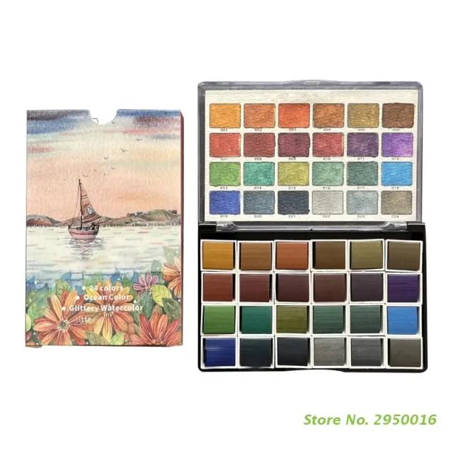 Conjunto de 24 Tintas Metálicas em Aquarela para Artistas Iniciantes - Pintura em Papel, Madeira, Tecido e DIY