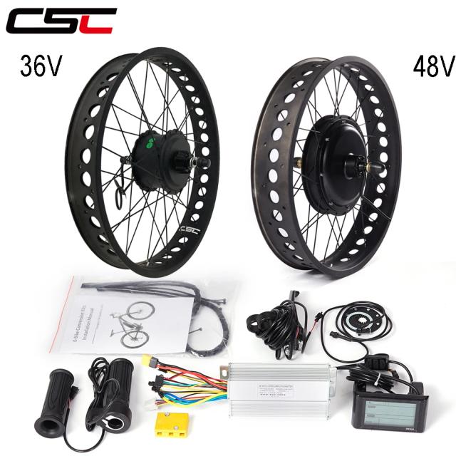 CSC Fat E-bike Kit de conversão 36V 250W 350W 500W hub Motor 48V 1000W 1500W Roda de bicicleta para 20 24 26in Neve bicicleta elétrica
