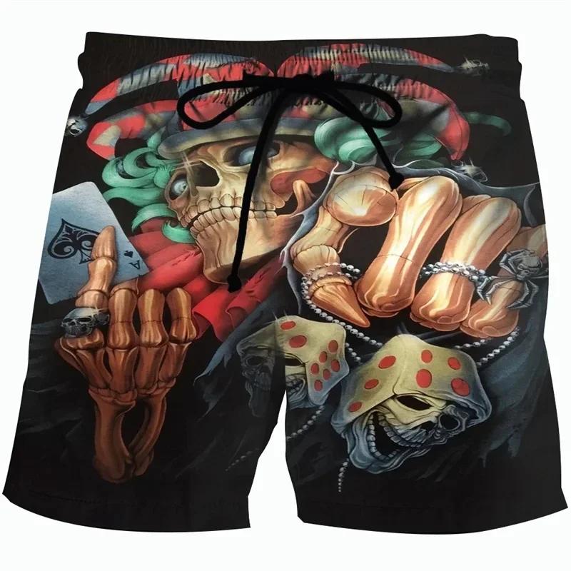Homens 3D flor crânio estampa calções de praia, shorts de verão, esportes ginásio sunga, maiô seco rápido, calças homme - Image 1