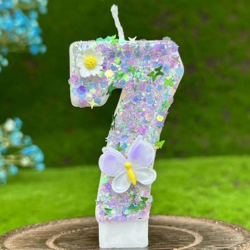 DIY Velas de Aniversário para Meninas, Decorações de Bolo Vela, Borboleta e Flores, Aniversário Infantil, Room Decor, 0-9 Dígitos - Image 1