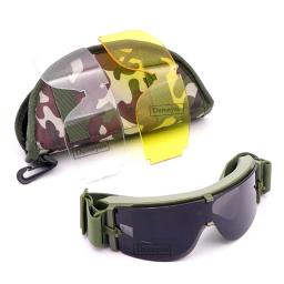 Óculos táticos 3 lentes airsoft balístico óculos de proteção à prova de vento caça paintball - Image 1