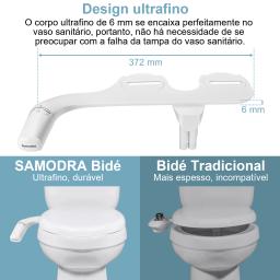 Bidê SAMODRA Ultra-Fino, Bidê Minimalista para Vaso Sanitário com Dupla Bocal (Lavagem Frontal e Traseira) Pressão de Água Ajustável, Attachment de Assento para Vaso Sanitário com Água Fresca, Fácil de Instalar. - Image 4