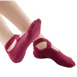 Mulheres bandagem meias de yoga pilates ballet dança meias de algodão antiderrapante esporte meia ginásio treino chinelo correndo aperto meia - Image 6