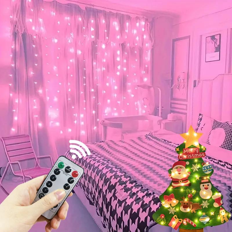 Luzes LED Cortina com Controle Remoto, Árvore De Natal, 8 Modos, Janela, Parede, Casa, Festa De Casamento, Decorações, 1Pc - Image 1