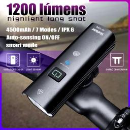 Luzes da bicicleta inteligente sensor de luz vibração inteligente auto tun em fora 1200 lumens ciclismo farol led lanterna com gopro - Image 1