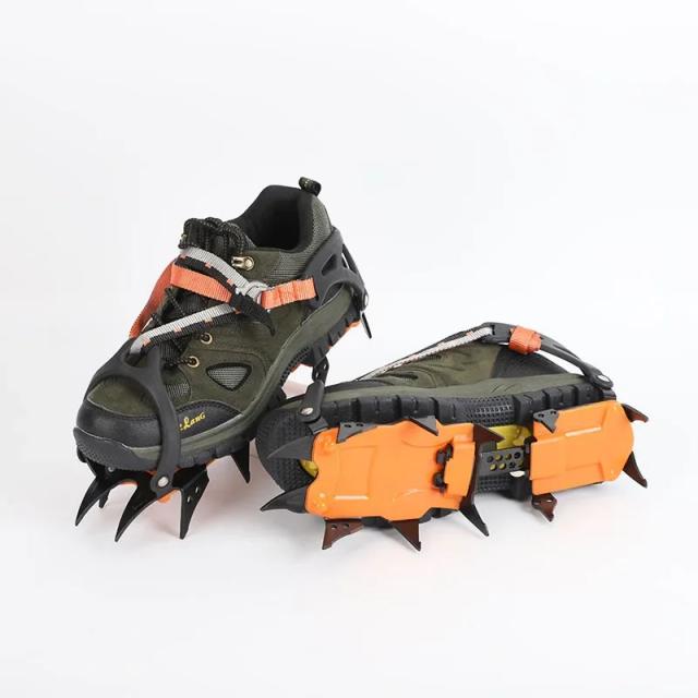 Crampons de Aço Inoxidável com 12 Dentes para Escalada em Neve - Antideslizantes para Sapatos com Reforço em Cobre