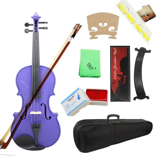 Conjunto de Violino Roxo 4/4 para Iniciantes e Profissionais com Estojo, Arco e Acessórios Completo