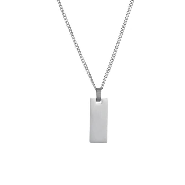 Colar Personalizado Auxauxme com Pingente Retângulo em Aço Inoxidável Gravado a Laser, Ideal para Presentes e Dropshipping