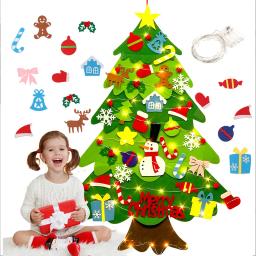 Diy feltro conjunto de árvore de natal decorações de natal pendurado na parede ornamentos presentes para crianças decorações de porta de casa de natal - Image 1