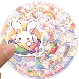 Cute Rainbow Bunny Cartoon Adesivos, Decalques estéticos para bicicleta Garrafa Suitcase Scrapbooking, Etiqueta do presente das crianças, 50Pcs - Image 4