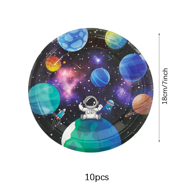 Decoração de Festa Espacial: Louça Descartável de Astronauta com Placas, Copos, Guardanapos e Banner para Meninos