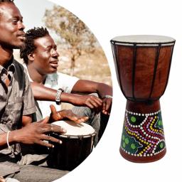 Tambor Africano esculpido à mão, madeira maciça, pele de cabra, instrumento musical tradicional, Djembe, 6in - Image 1