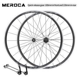 Meroca conjunto de rodas de bicicleta 700c liga de alumínio ultra-leve alavanca de liberação rápida aro freio da bicicleta de estrada roda traseira dianteira 700x23-28c pneu - Image 1