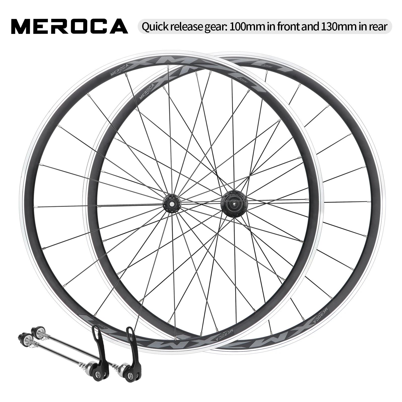 Meroca conjunto de rodas de bicicleta 700c liga de alumínio ultra-leve alavanca de liberação rápida aro freio da bicicleta de estrada roda traseira dianteira 700x23-28c pneu - Image 1