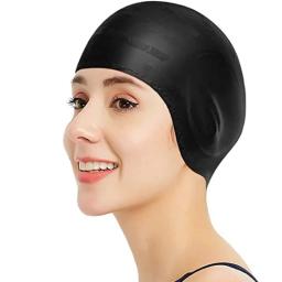 Touca de natação à prova d'água - alta elasticidade, proteção para as orelhas, touca de mergulho grande de silicone para maior conforto e durabilidade - Image 3