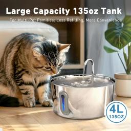 Fonte de água de aço inoxidável para vários animais, distribuidor automático para cães e gatos, 135oz, 4L - Image 5